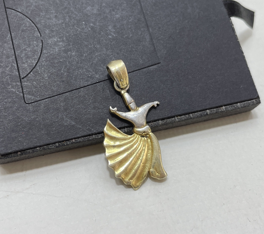 MEVLEVİ SEMAZEN GÖRSELLİ GÜMÜŞ ÜZERİ ALTIN KAPLAMA KOLYE UCU