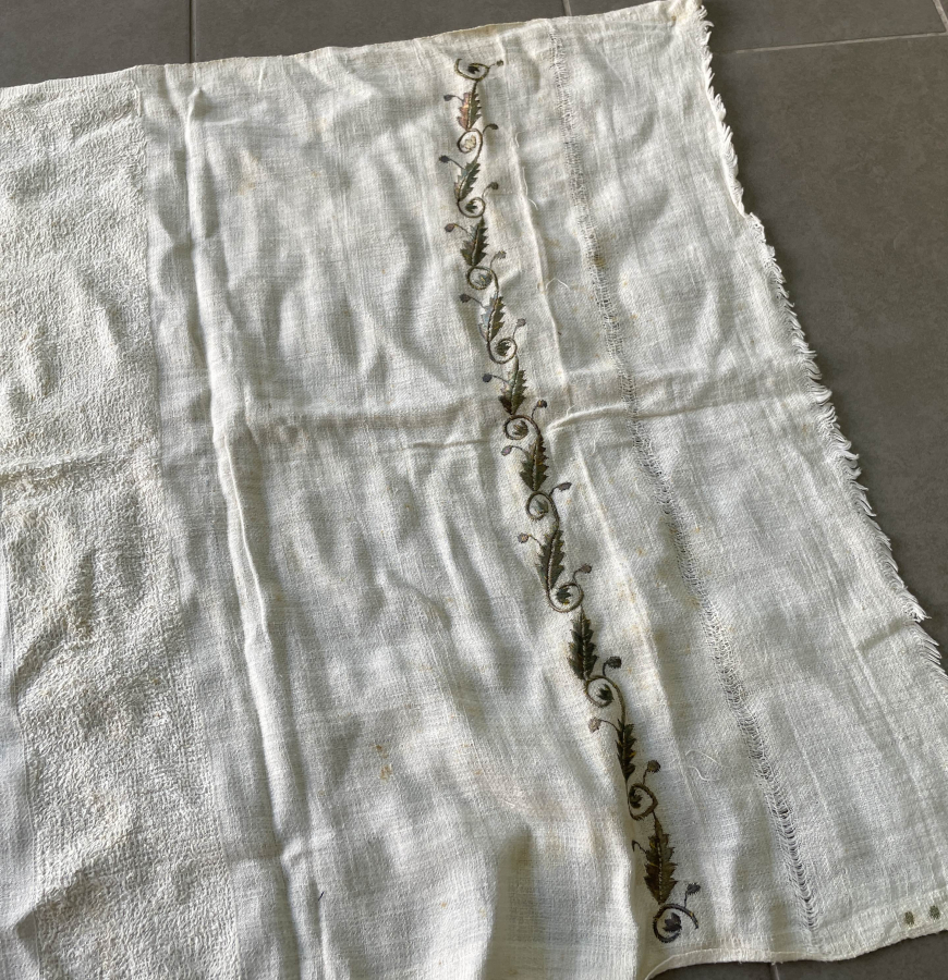 OSMANLI DÖNEMİ GÜMÜŞ SIRMA İŞÇİLİKLİ BÜYÜK BOY HAVLU - PEŞKİR