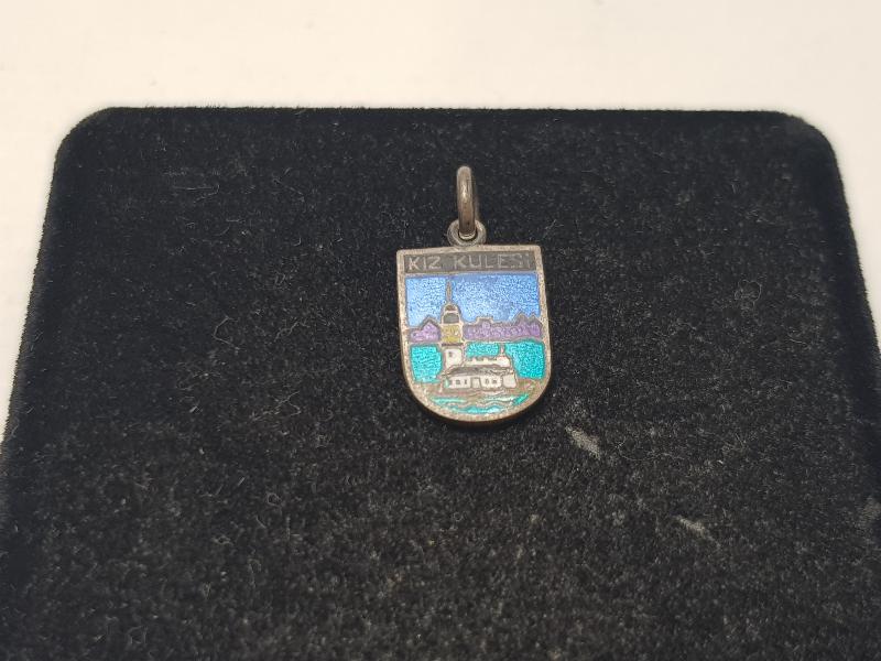 KIZ KULESİ RESİMLİ MİNELİ GÜMÜŞ KOLYE UCU