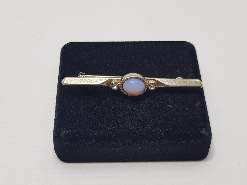 OPAL TAŞLI ANTİKA ALTIN KAPLAMA BROŞ