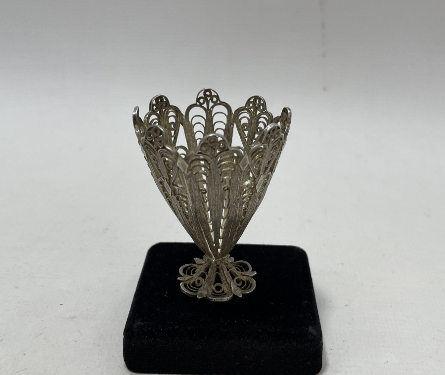 OSMANLI DÖNEMİ TELKARİ İŞÇİLİKLİ SAF GÜMÜŞ FİNCAN ZARFI