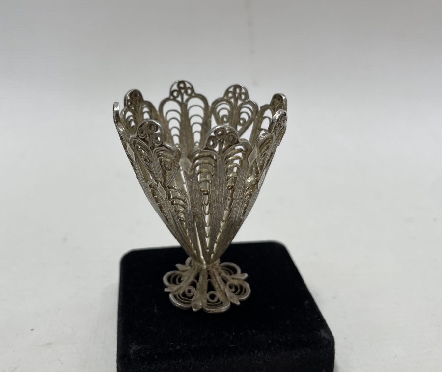 OSMANLI DÖNEMİ TELKARİ İŞÇİLİKLİ SAF GÜMÜŞ FİNCAN ZARFI