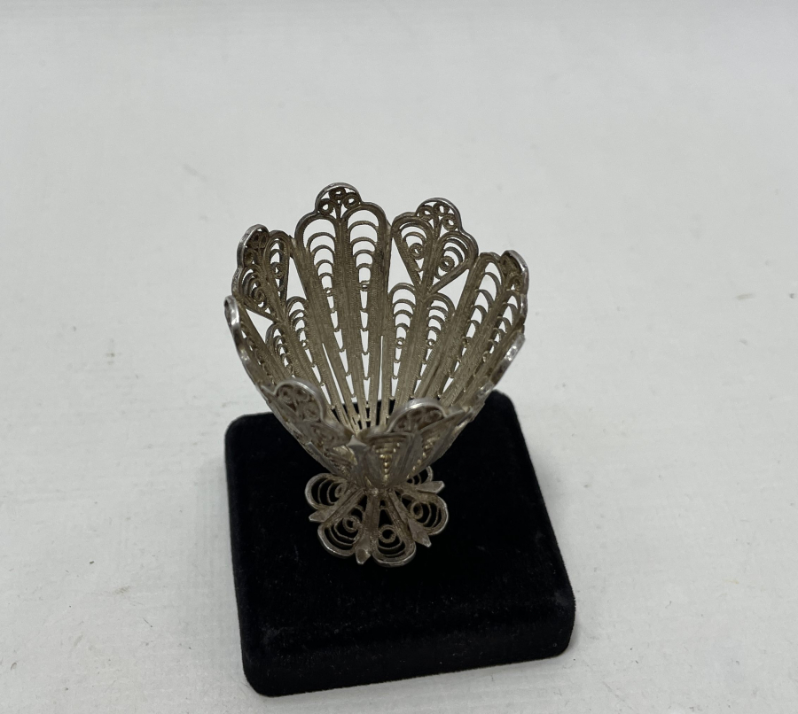 OSMANLI DÖNEMİ TELKARİ İŞÇİLİKLİ SAF GÜMÜŞ FİNCAN ZARFI