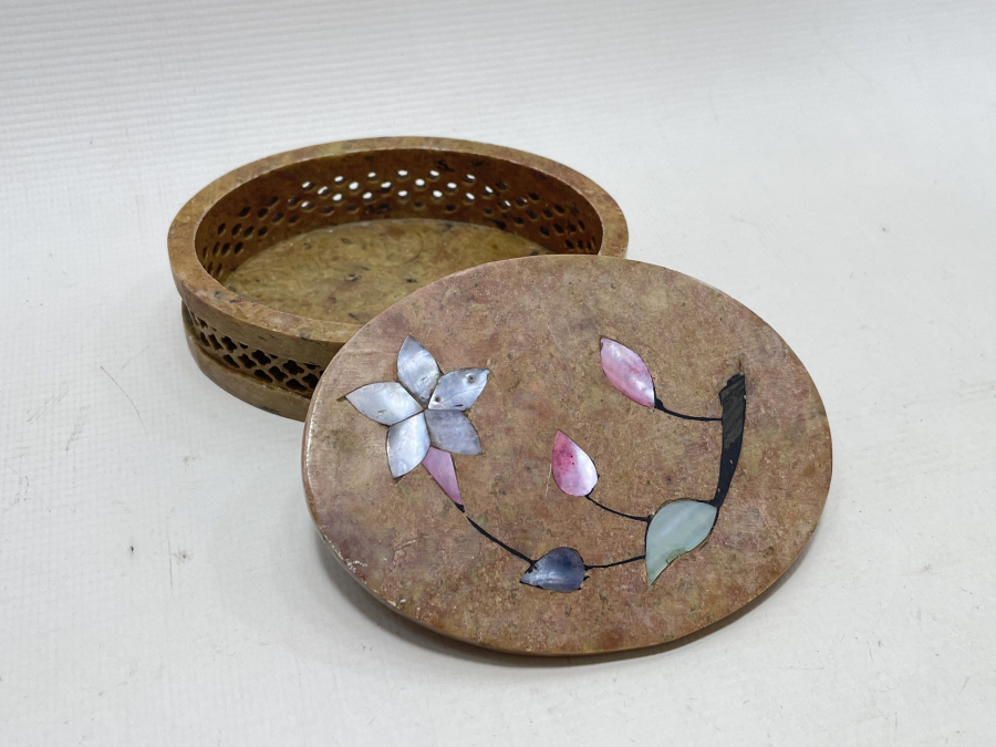 TAMAMI EL YAPIMI DOĞAL TAŞ KAPAKLI KUTU