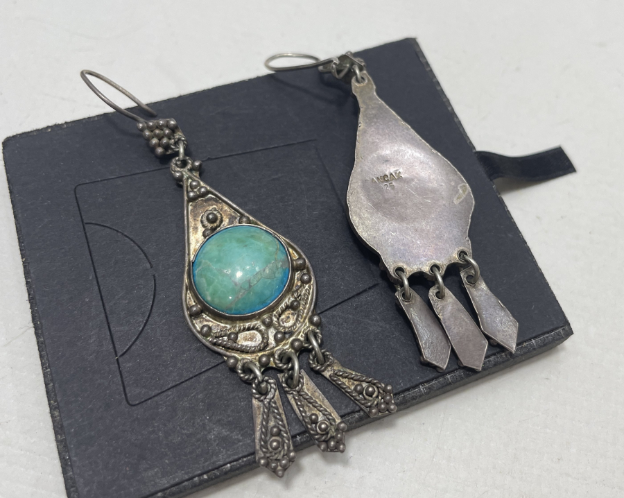 ÖZEL YAPIM GÜHERSE İŞÇİLİKLİ TURKUAZ TAŞLI KÜPE