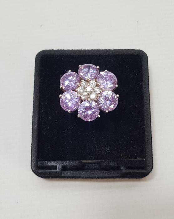 PAPATYA FORMLU AMETİST TAŞLI GÜMÜŞ YÜZÜK