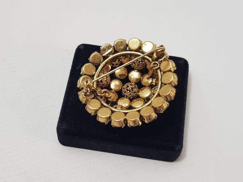 ÜZERİ MAVİ VE TURUNCU TAŞLARLA SÜSLÜ ANTİKA BROŞ 