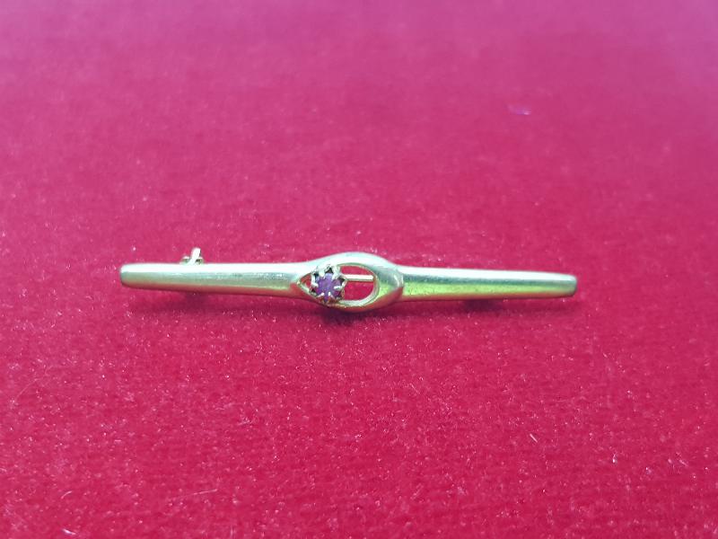 YAKUT TAŞLI ALTIN KAPLAMA ANTİKA BROŞ 