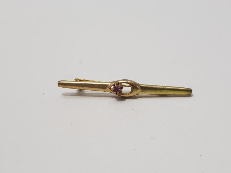 YAKUT TAŞLI ALTIN KAPLAMA ANTİKA BROŞ 