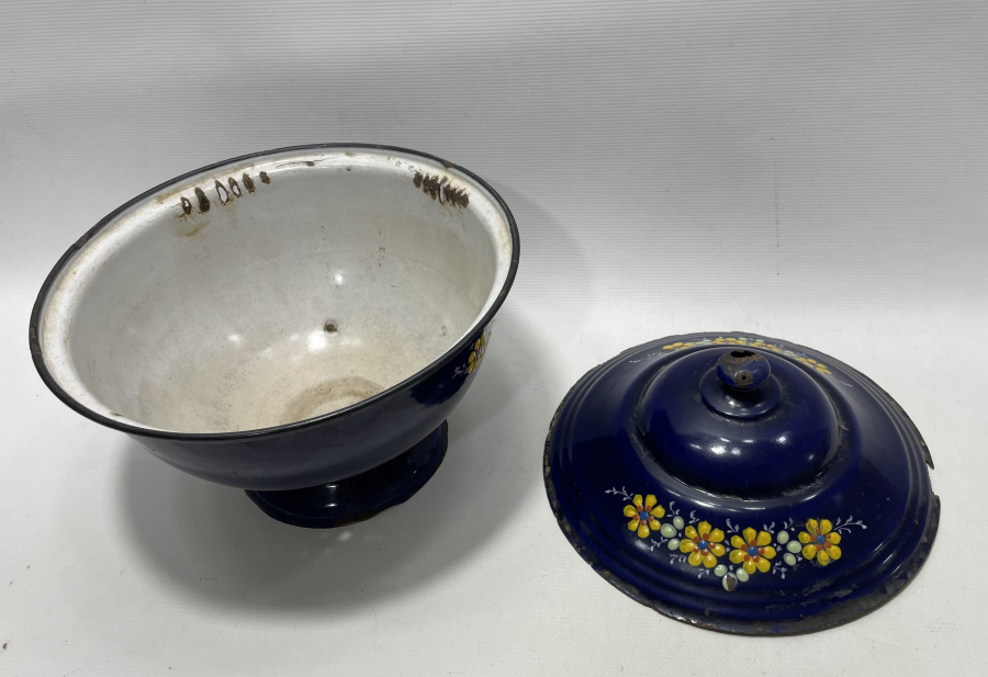 ALTI OSMANLICA YAZILI OSMANLI DÖNEMİ MİNELİ EMAYE KAPAKLI BÜYÜK BOY KASE