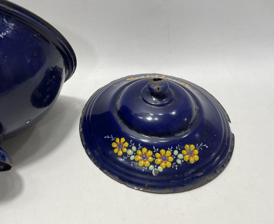 ALTI OSMANLICA YAZILI OSMANLI DÖNEMİ MİNELİ EMAYE KAPAKLI BÜYÜK BOY KASE