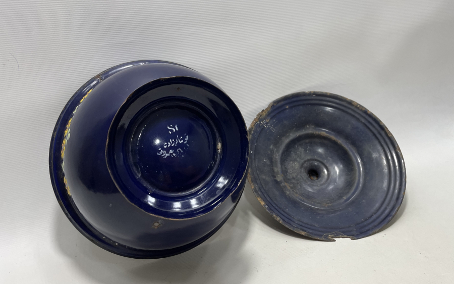 ALTI OSMANLICA YAZILI OSMANLI DÖNEMİ MİNELİ EMAYE KAPAKLI BÜYÜK BOY KASE