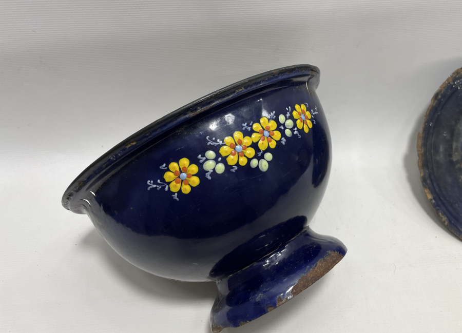 ALTI OSMANLICA YAZILI OSMANLI DÖNEMİ MİNELİ EMAYE KAPAKLI BÜYÜK BOY KASE