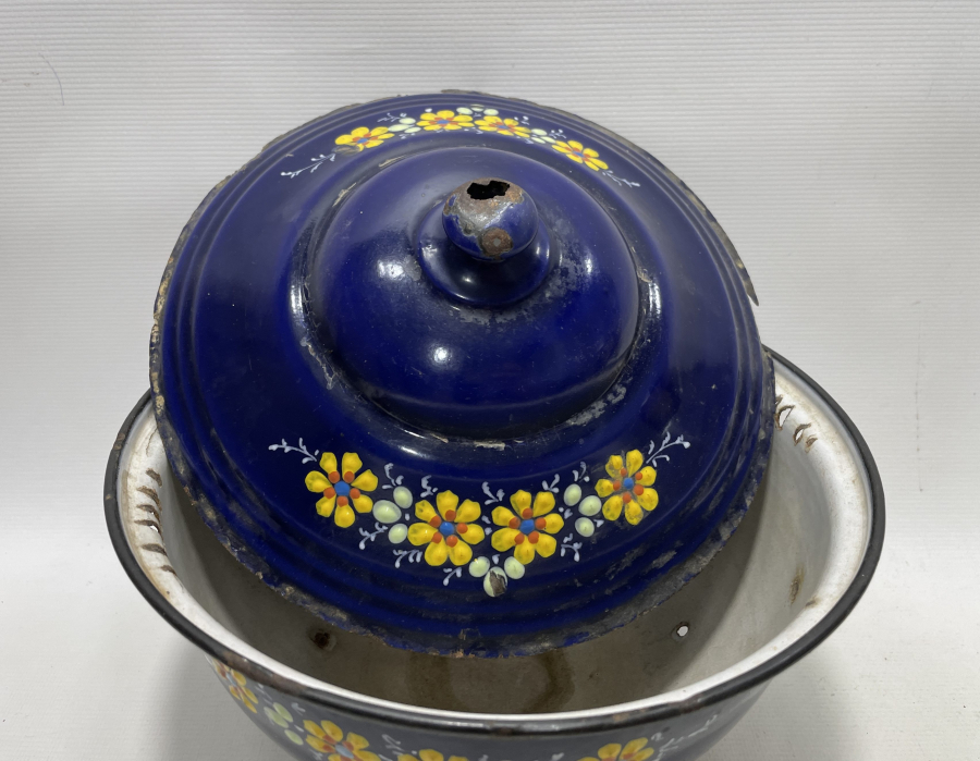 ALTI OSMANLICA YAZILI OSMANLI DÖNEMİ MİNELİ EMAYE KAPAKLI BÜYÜK BOY KASE