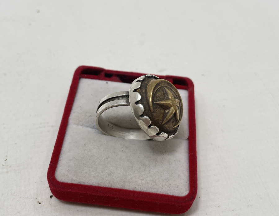 OSMANLI DÖNEMİ SUBAY DÜĞMESİNDEN YAPILMIŞ ÖZEL YAPIM YÜZÜK