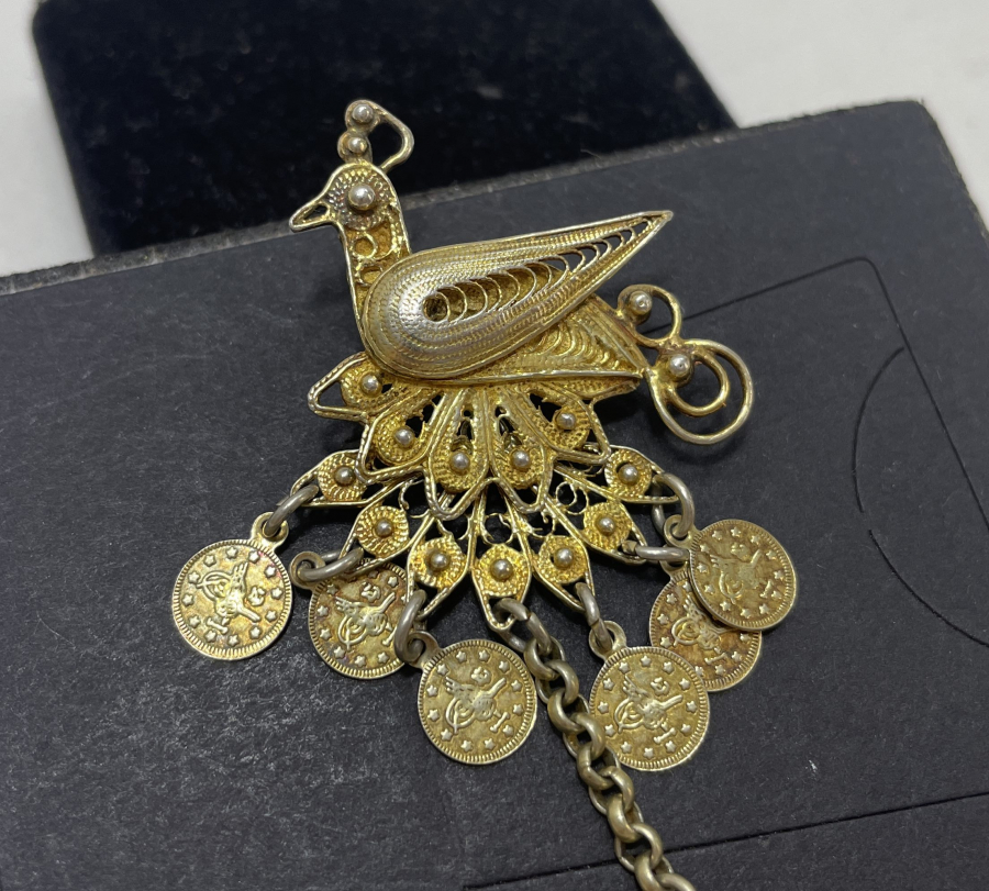 GÜMÜŞ ÜZERE ALTIN VERMEYLİ ÖZEL YAPIM BROŞ APLİK