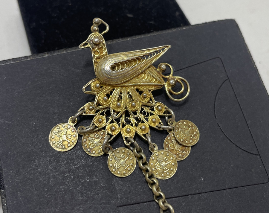 GÜMÜŞ ÜZERE ALTIN VERMEYLİ ÖZEL YAPIM BROŞ APLİK