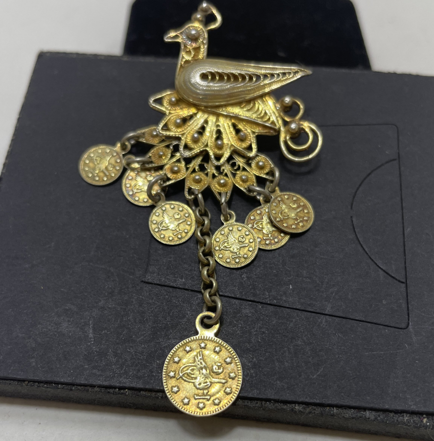 GÜMÜŞ ÜZERE ALTIN VERMEYLİ ÖZEL YAPIM BROŞ APLİK