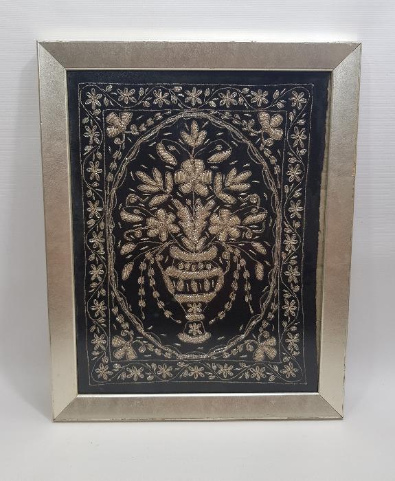 OSMANLI DÖNEMİ GÜMÜŞ SİM İPERLE İŞLENMİŞ DUVAR PANOSU