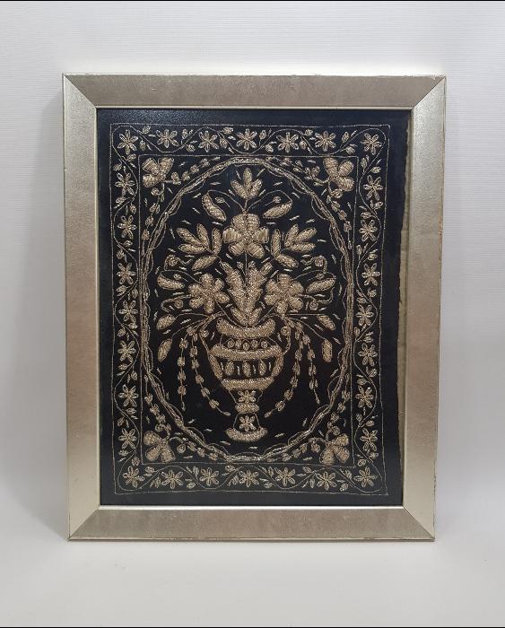 OSMANLI DÖNEMİ GÜMÜŞ SİM İPERLE İŞLENMİŞ DUVAR PANOSU