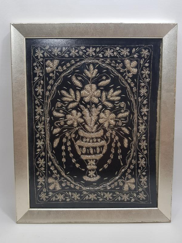 OSMANLI DÖNEMİ GÜMÜŞ SİM İPERLE İŞLENMİŞ DUVAR PANOSU