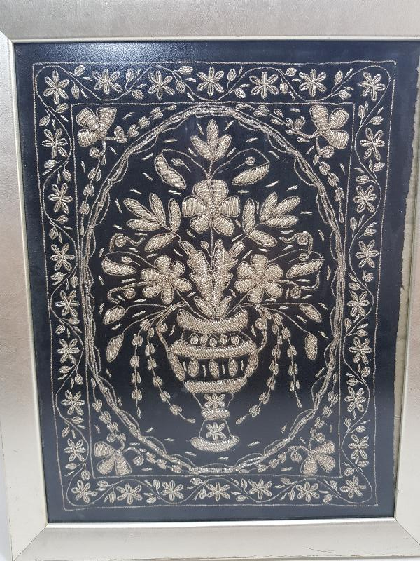 OSMANLI DÖNEMİ GÜMÜŞ SİM İPERLE İŞLENMİŞ DUVAR PANOSU