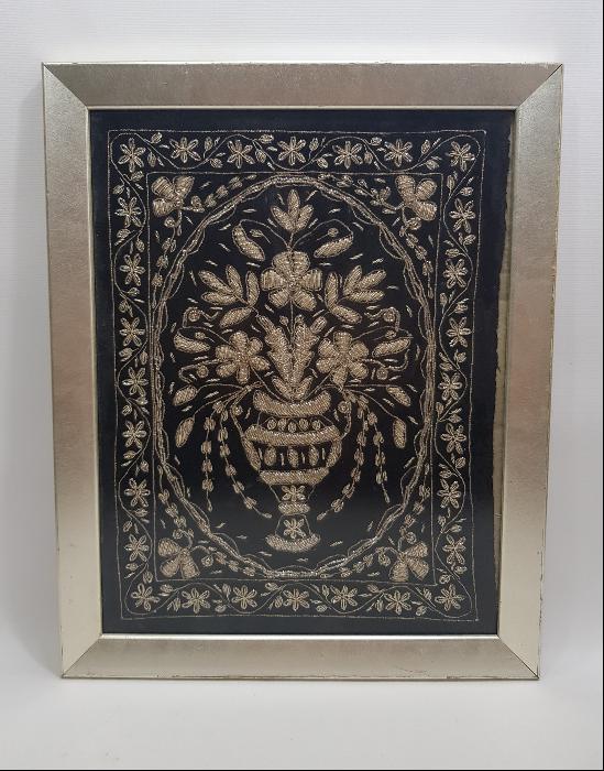 OSMANLI DÖNEMİ GÜMÜŞ SİM İPERLE İŞLENMİŞ DUVAR PANOSU