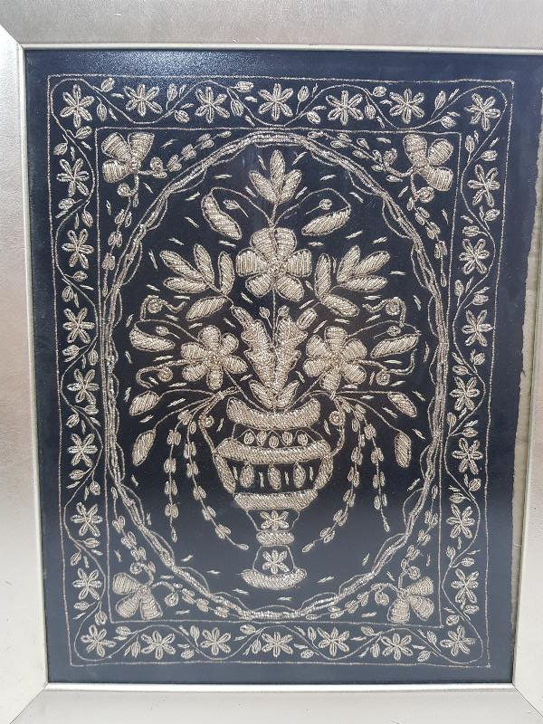 OSMANLI DÖNEMİ GÜMÜŞ SİM İPERLE İŞLENMİŞ DUVAR PANOSU