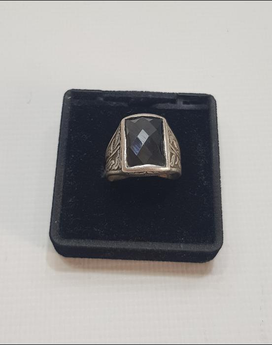 OBSİDYEN TAŞLI GÜMÜŞ ERKEK YÜZÜĞÜ