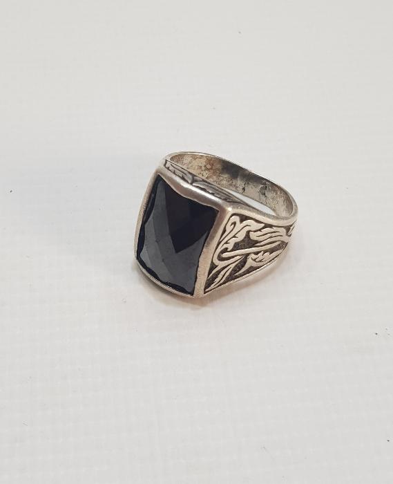 OBSİDYEN TAŞLI GÜMÜŞ ERKEK YÜZÜĞÜ