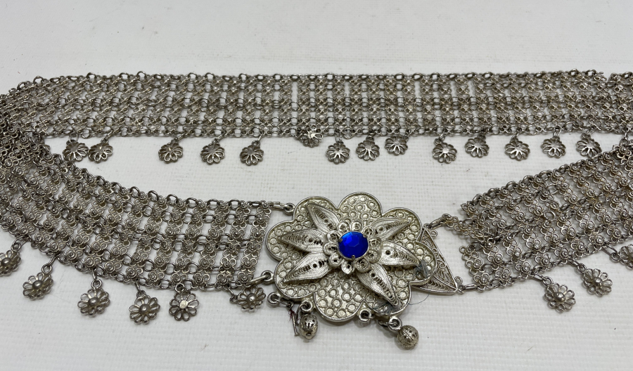 GÜMÜŞ KAPLAMA TELKARİ İŞÇİLİKLİ ANTİKA GELİN KEMERİ