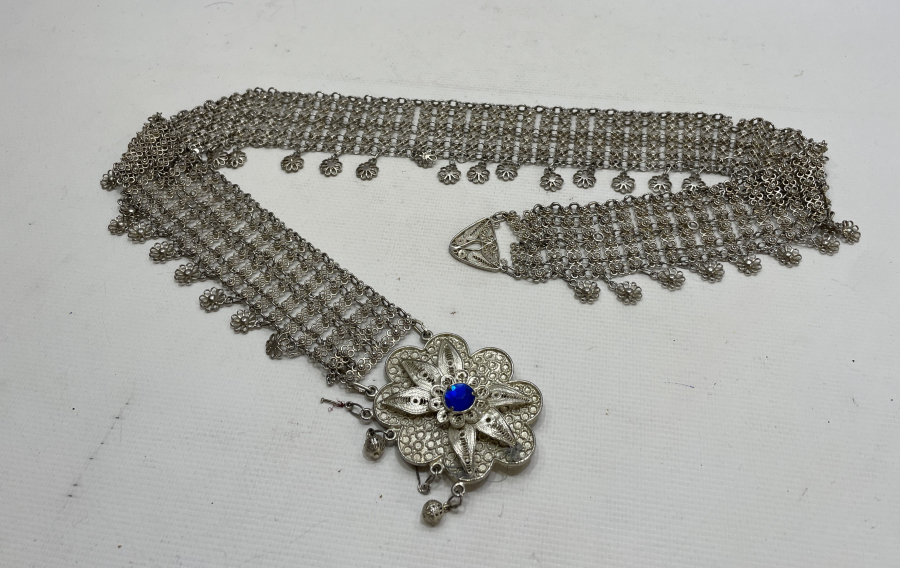 GÜMÜŞ KAPLAMA TELKARİ İŞÇİLİKLİ ANTİKA GELİN KEMERİ