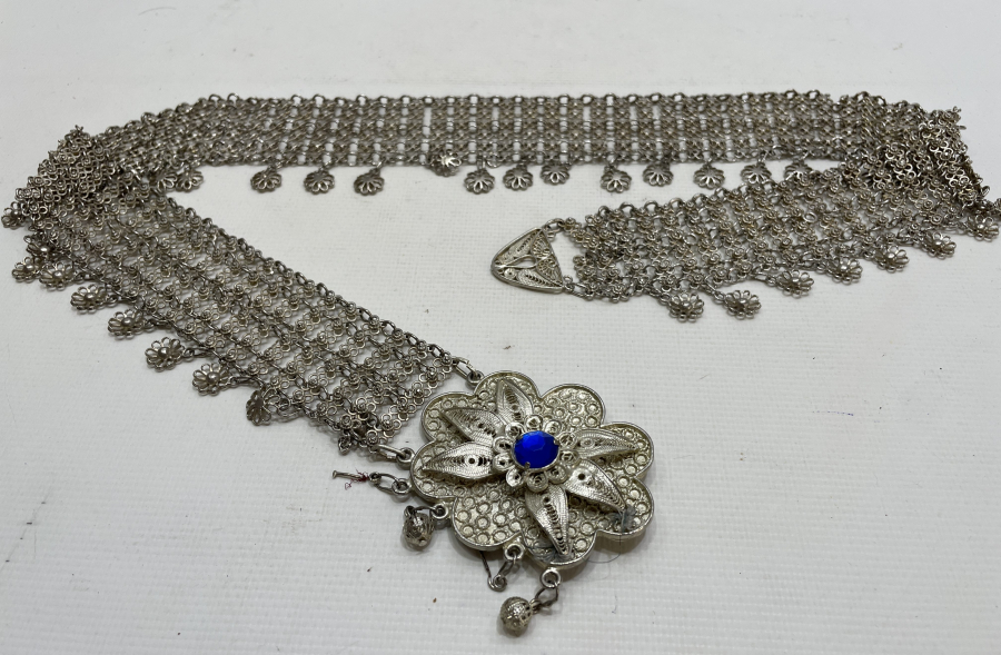 GÜMÜŞ KAPLAMA TELKARİ İŞÇİLİKLİ ANTİKA GELİN KEMERİ