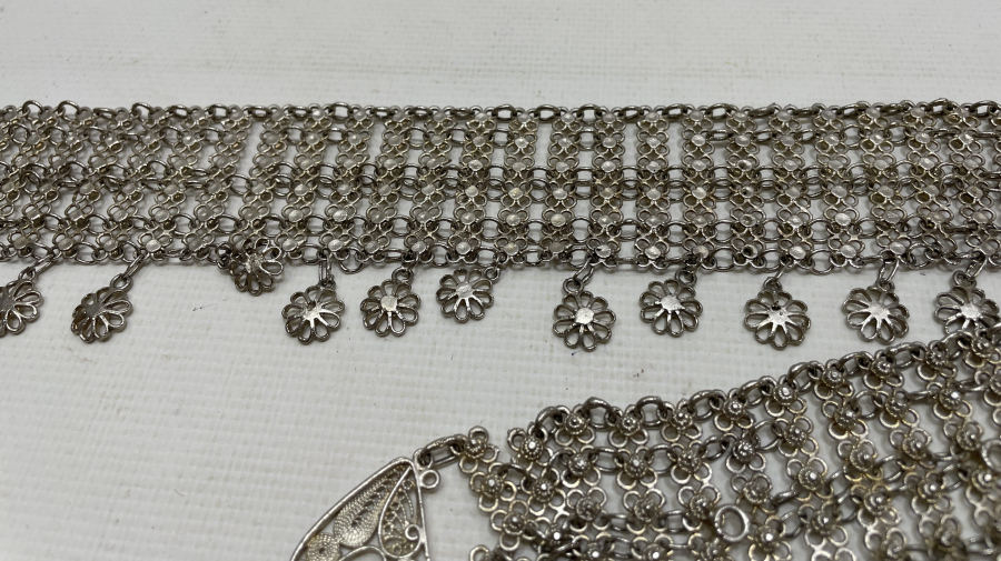 GÜMÜŞ KAPLAMA TELKARİ İŞÇİLİKLİ ANTİKA GELİN KEMERİ