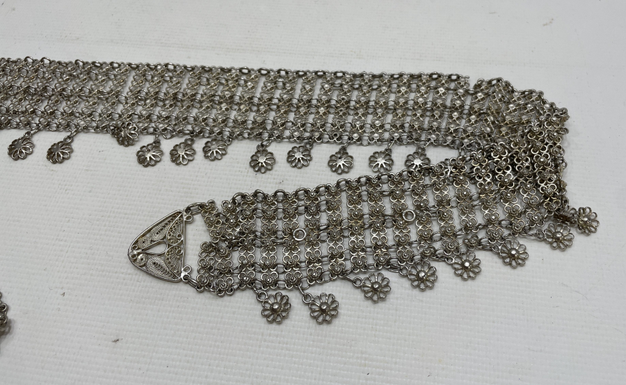 GÜMÜŞ KAPLAMA TELKARİ İŞÇİLİKLİ ANTİKA GELİN KEMERİ