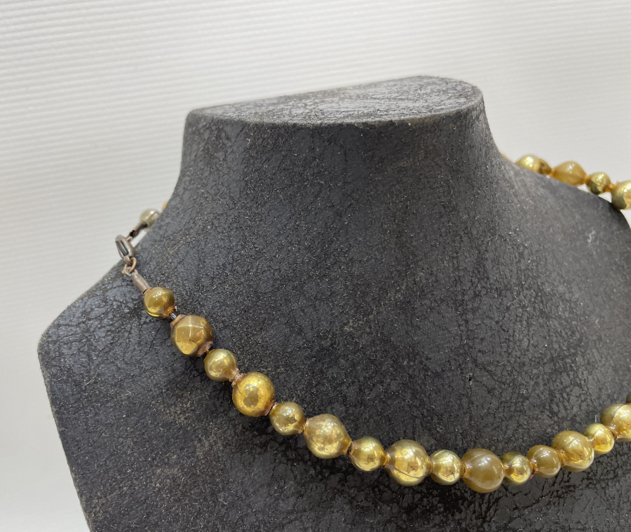 OSMANLI DÖNEMİ ALTIN YALDIZLI ÜFLEME CAM NADİR GERDANLIK