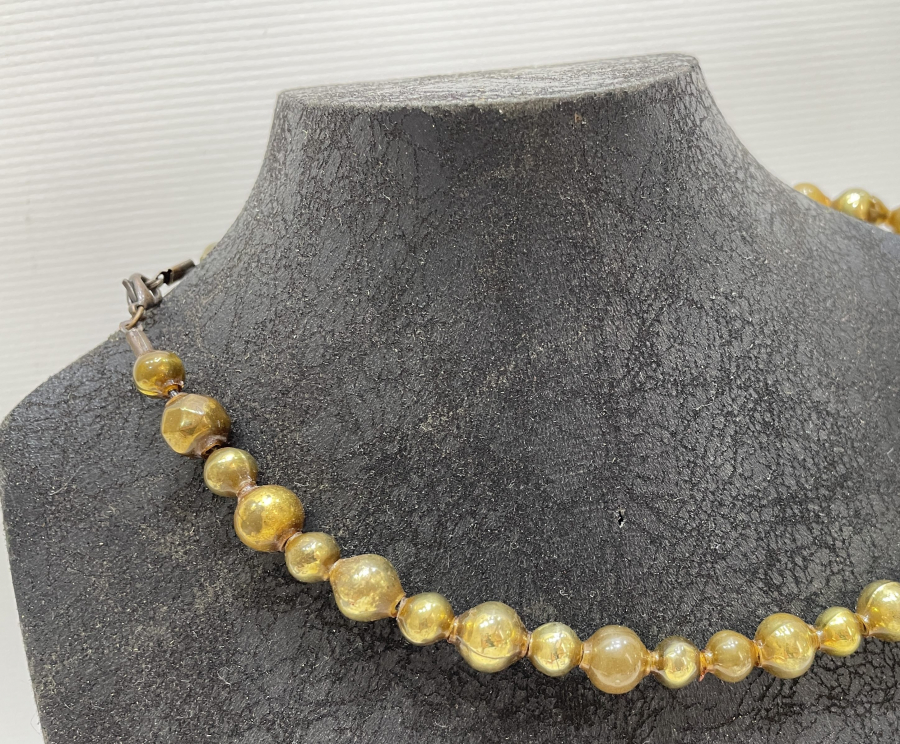 OSMANLI DÖNEMİ ALTIN YALDIZLI ÜFLEME CAM NADİR GERDANLIK