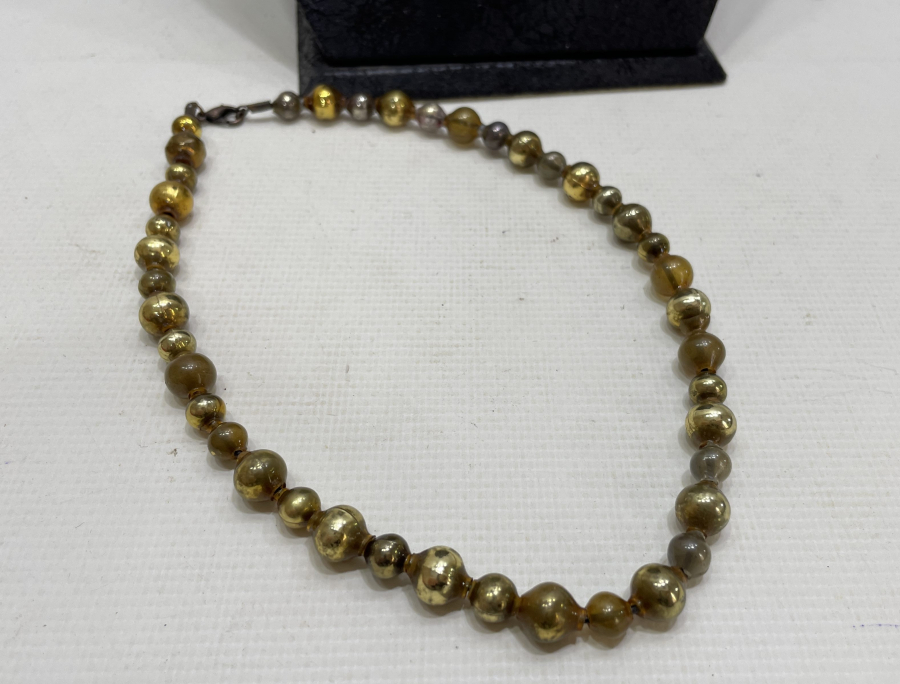 OSMANLI DÖNEMİ ALTIN YALDIZLI ÜFLEME CAM NADİR GERDANLIK