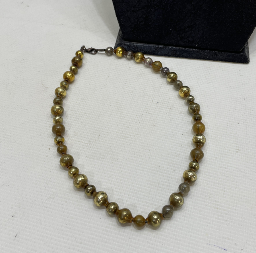 OSMANLI DÖNEMİ ALTIN YALDIZLI ÜFLEME CAM NADİR GERDANLIK