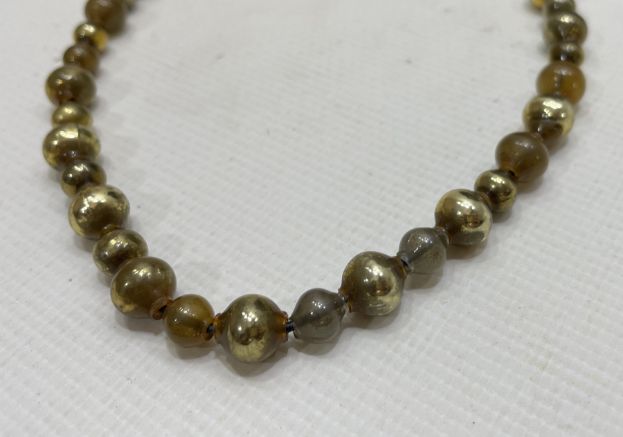 OSMANLI DÖNEMİ ALTIN YALDIZLI ÜFLEME CAM NADİR GERDANLIK