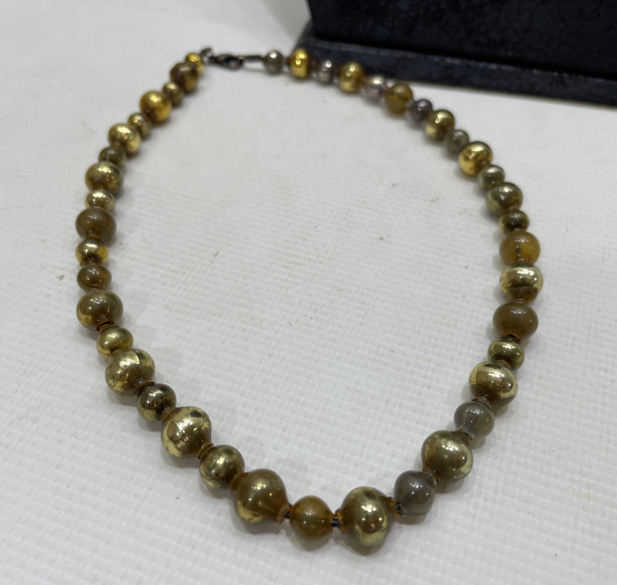 OSMANLI DÖNEMİ ALTIN YALDIZLI ÜFLEME CAM NADİR GERDANLIK