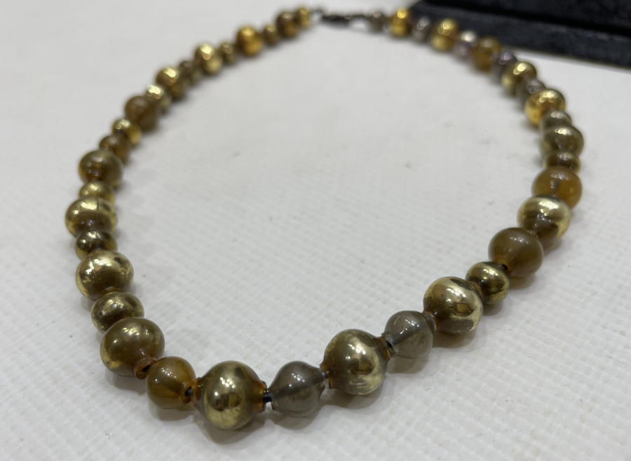 OSMANLI DÖNEMİ ALTIN YALDIZLI ÜFLEME CAM NADİR GERDANLIK