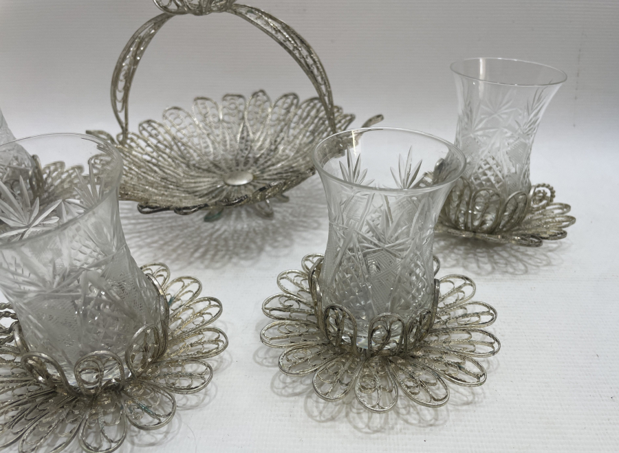 TELKARİ İŞÇİLİKLİ ANTİKA ÇAY SETİ