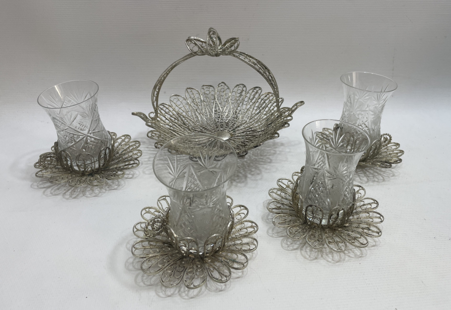 TELKARİ İŞÇİLİKLİ ANTİKA ÇAY SETİ