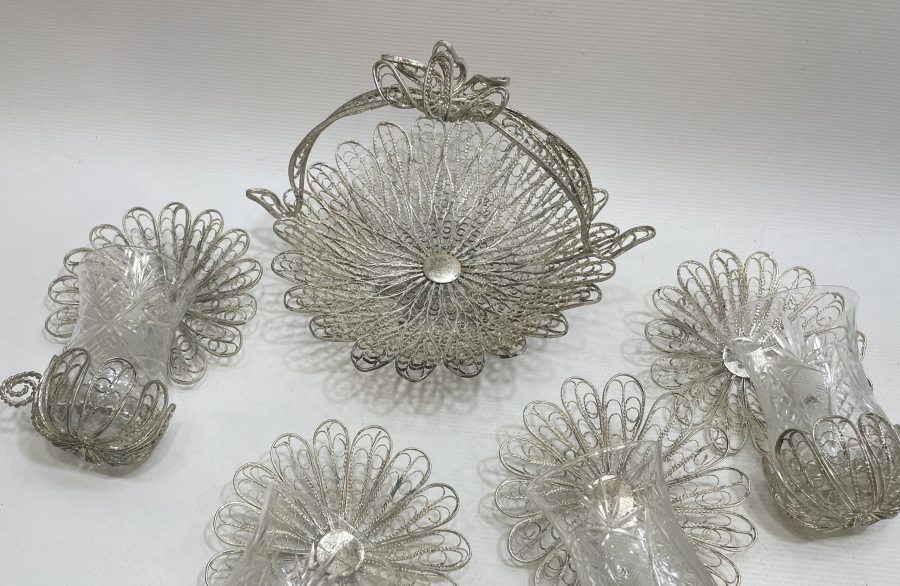 TELKARİ İŞÇİLİKLİ ANTİKA ÇAY SETİ