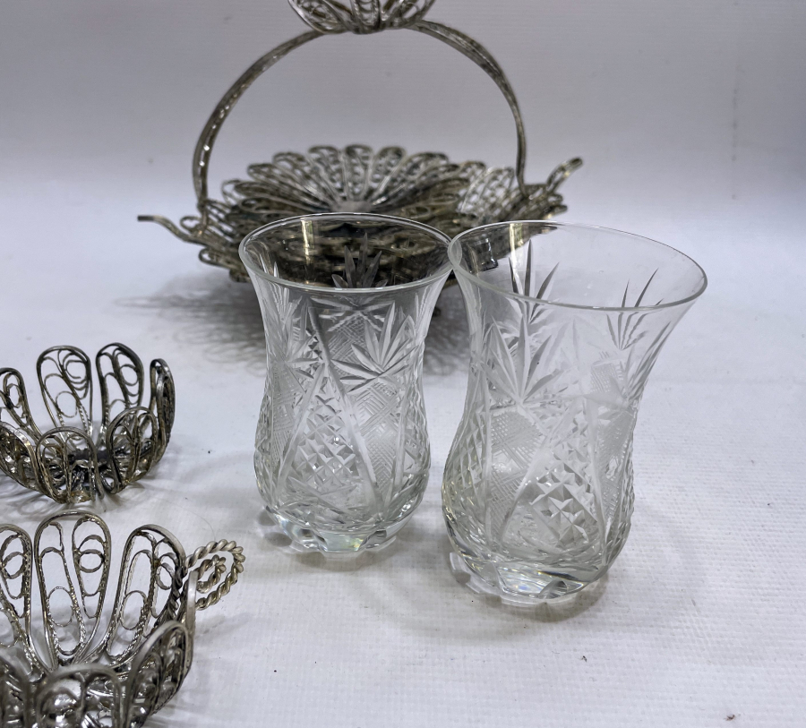 TELKARİ İŞÇİLİKLİ ANTİKA ÇAY SETİ