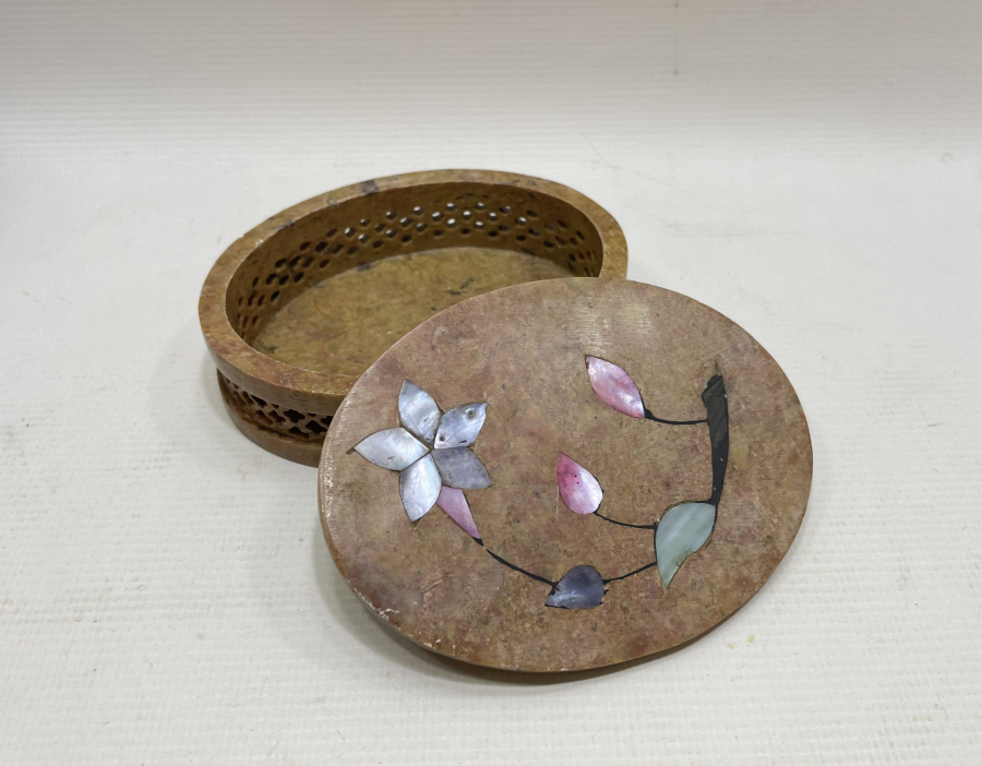 TAMAMI EL YAPIMI DOĞAL TAŞ KAPAKLI KUTU