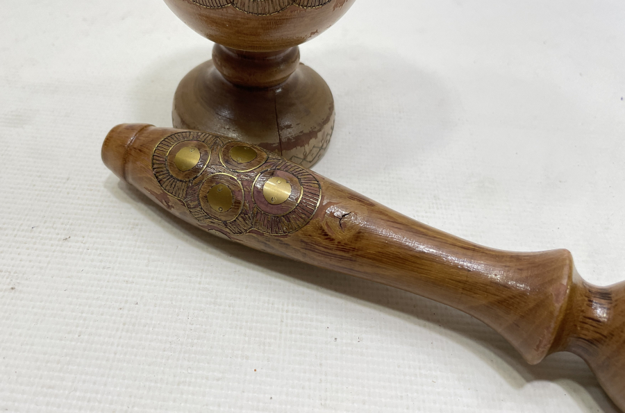 OSMANLI DÖNEMİ AFYON İŞİ İŞLEMELİ NADİR AHŞAP HAVAN