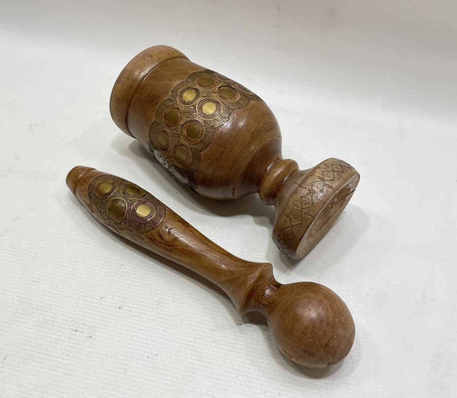 OSMANLI DÖNEMİ AFYON İŞİ İŞLEMELİ NADİR AHŞAP HAVAN