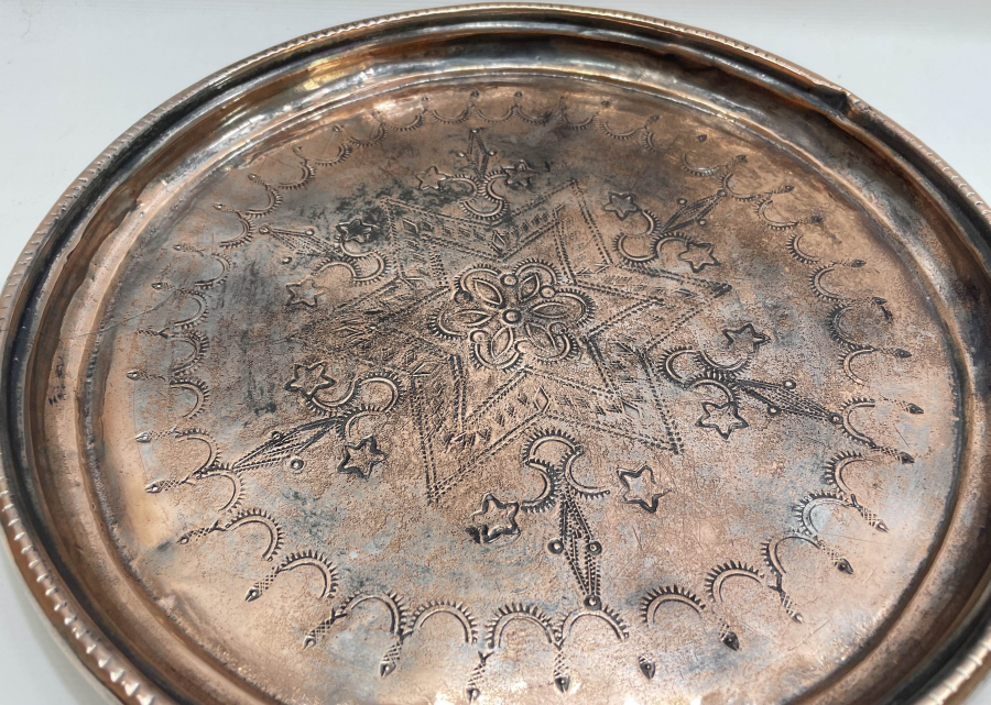 OSMANLI DÖNEMİ AY YILDIZLI BAKIR KAHVE TEPSİSİ